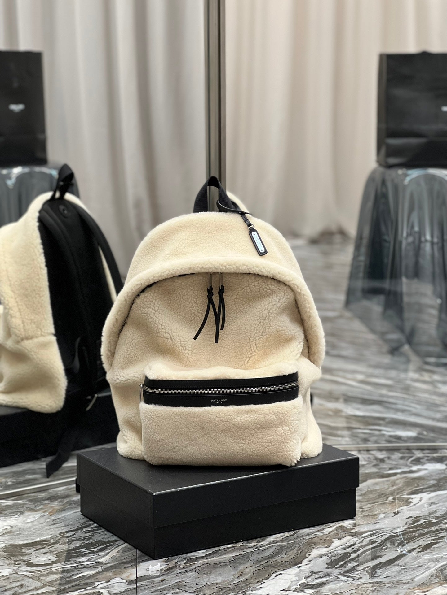 YSSL Fleece Backpack Beige For Women, Women&#8217;s Bags 16.1in/41cm YSL