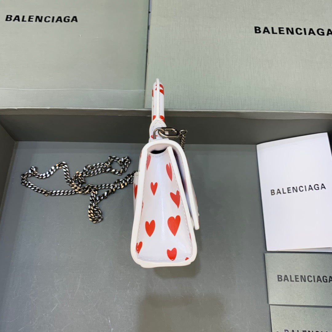 Balen Hourglass Mini Handbag With Chain In Red And White, For Women,  Bags 4.7in/12cm