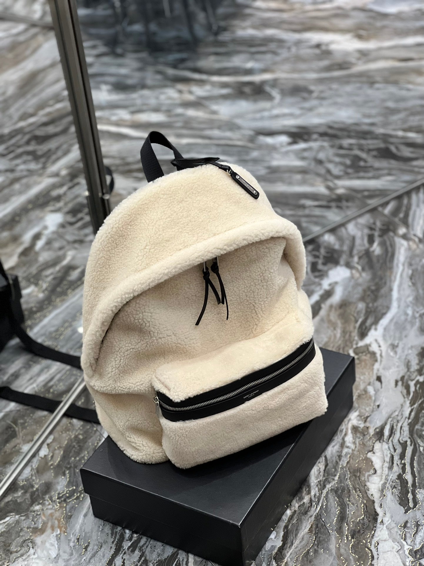 YSSL Fleece Backpack Beige For Women, Women&#8217;s Bags 16.1in/41cm YSL