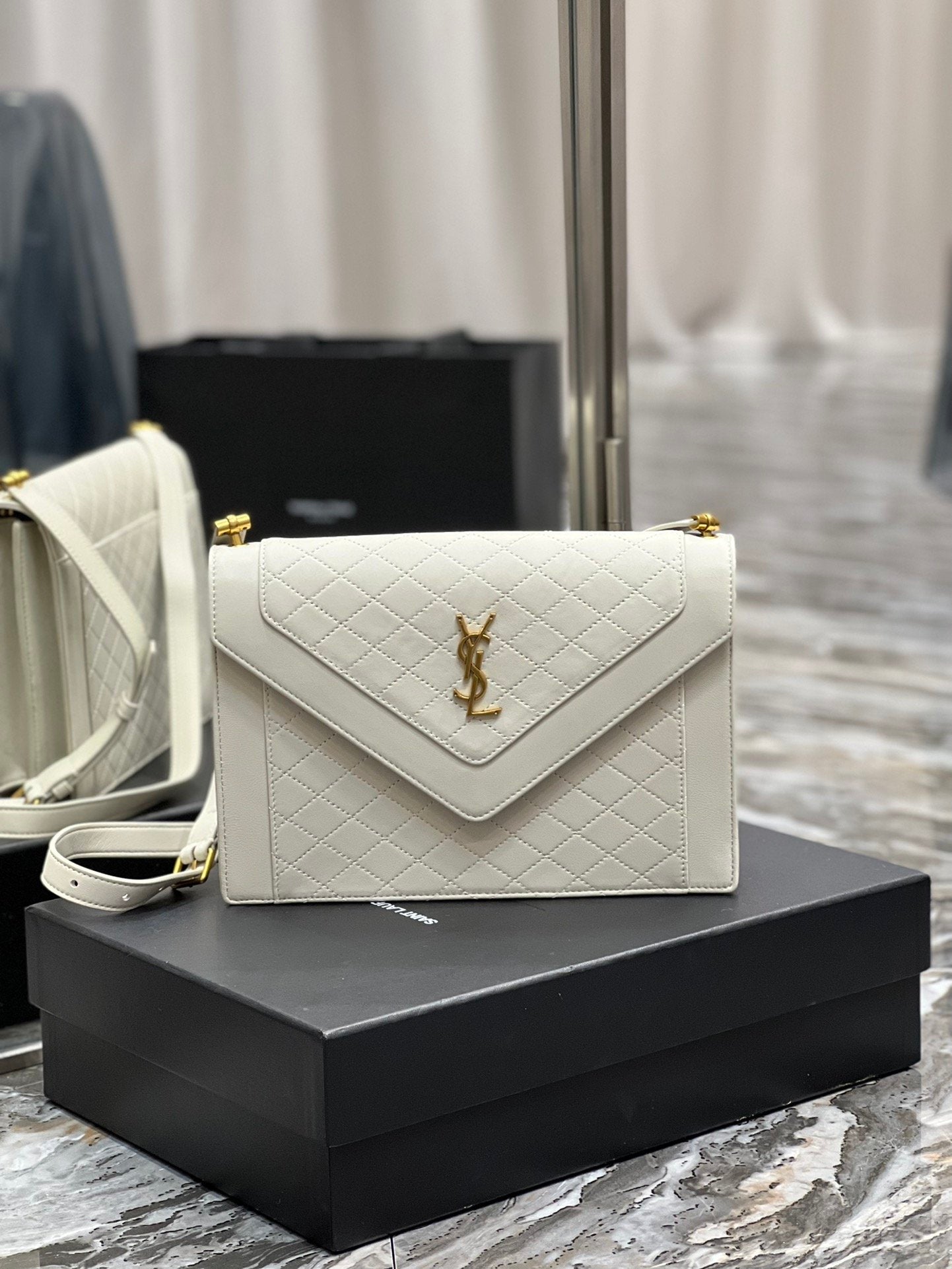 YSSL Gaby Satchel Bag In White With Gold Toned Hardware For Women 10.2in/26cm YSl 6688631EL079207