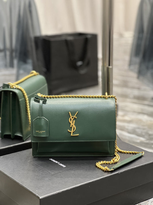 YSSL Sunset Medium Chain Bag For Women 8.6in/22cm Green YSL