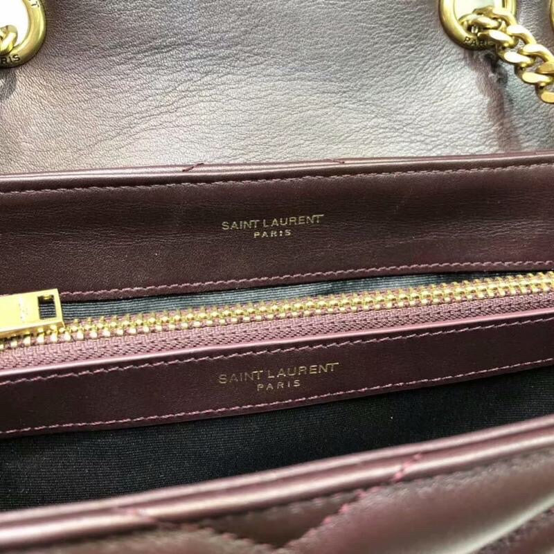 YSSL Loulou Small Chain Bag In Matelassé "Y" Burgundy For Women 9.8in/23cm YSL 494699DV7276475