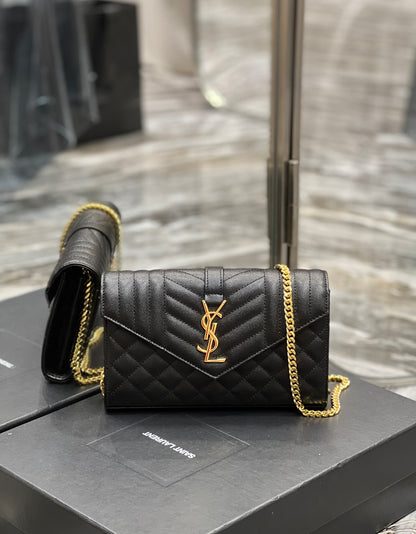 YSSL Envelope Small Chain Bag Black For Women, Women&#8217;s Bags 8.6in/22cm YSL