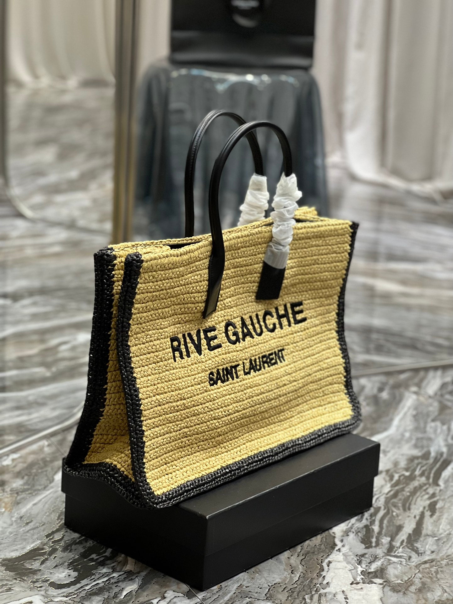 YSSL Rive Gauche Tote Bag In Raffia For Women 18.9in/48cm YSL 685742GAAAG2099