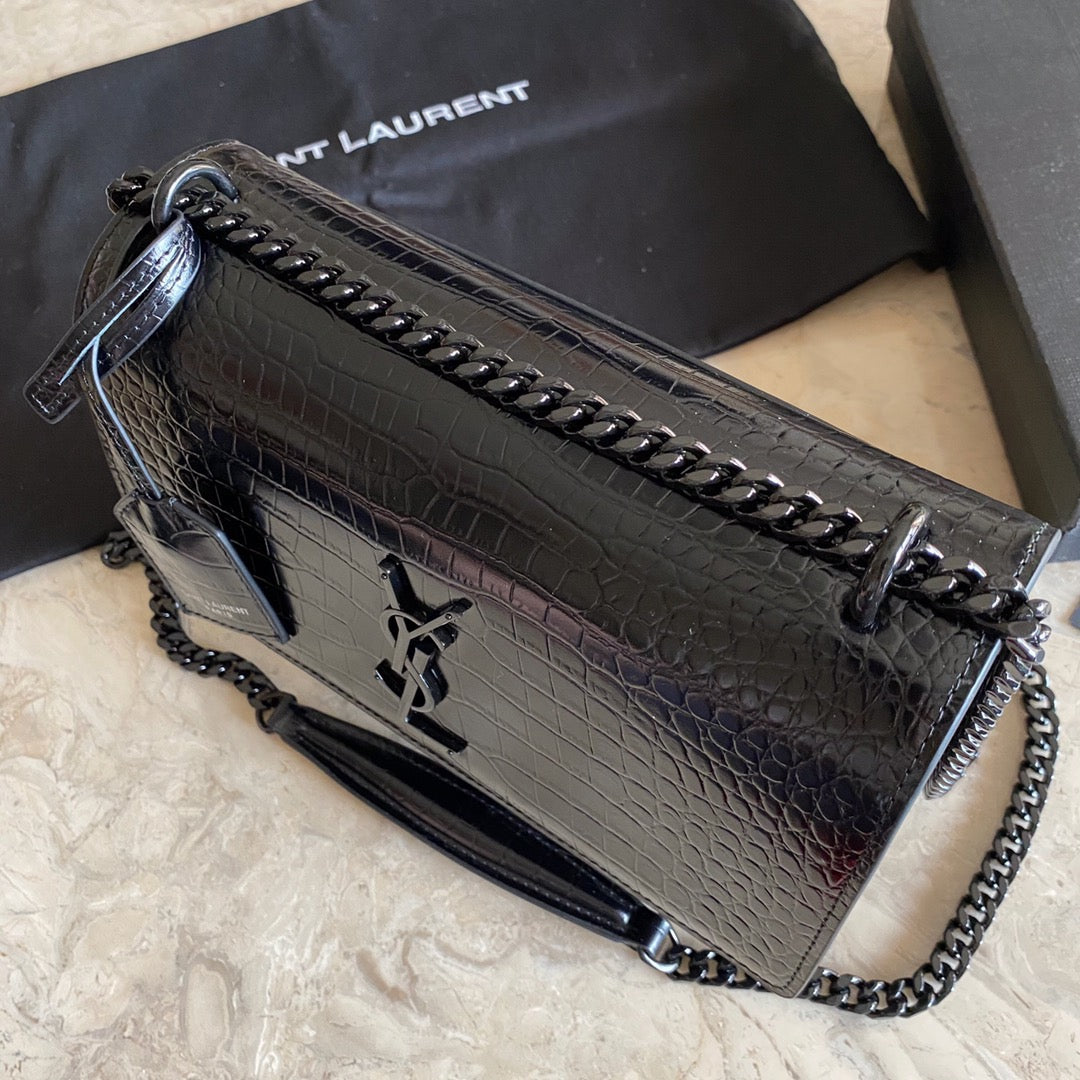 YSSL Sunset Medium Chain Bag Black For Women 8.6in/22cm YSL 442906DND0U1000