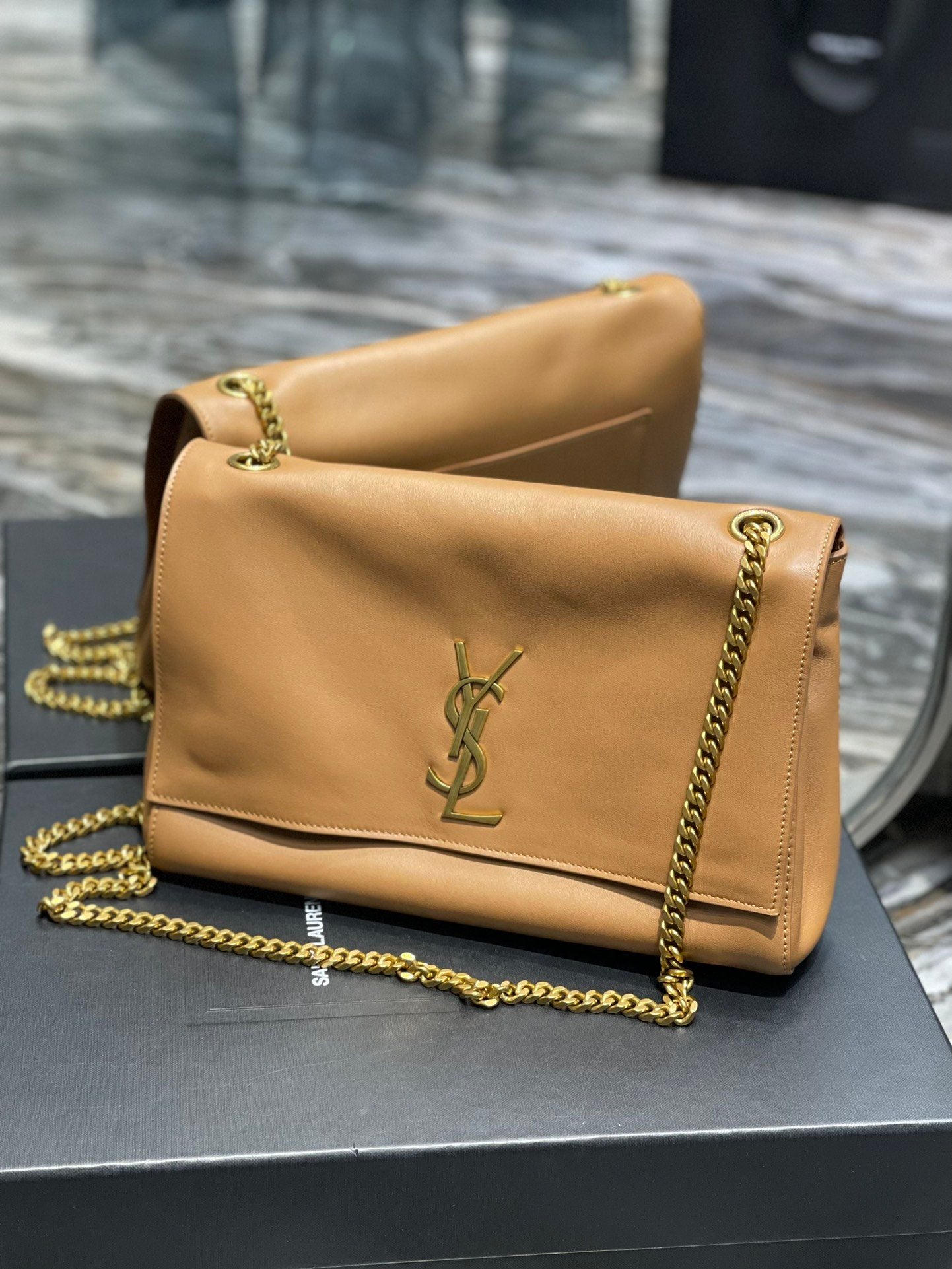 YSSL Kate Medium Reversible Chain Bag Brown In Suede With Gold Hardware For Women 11.2in/29cm YSL