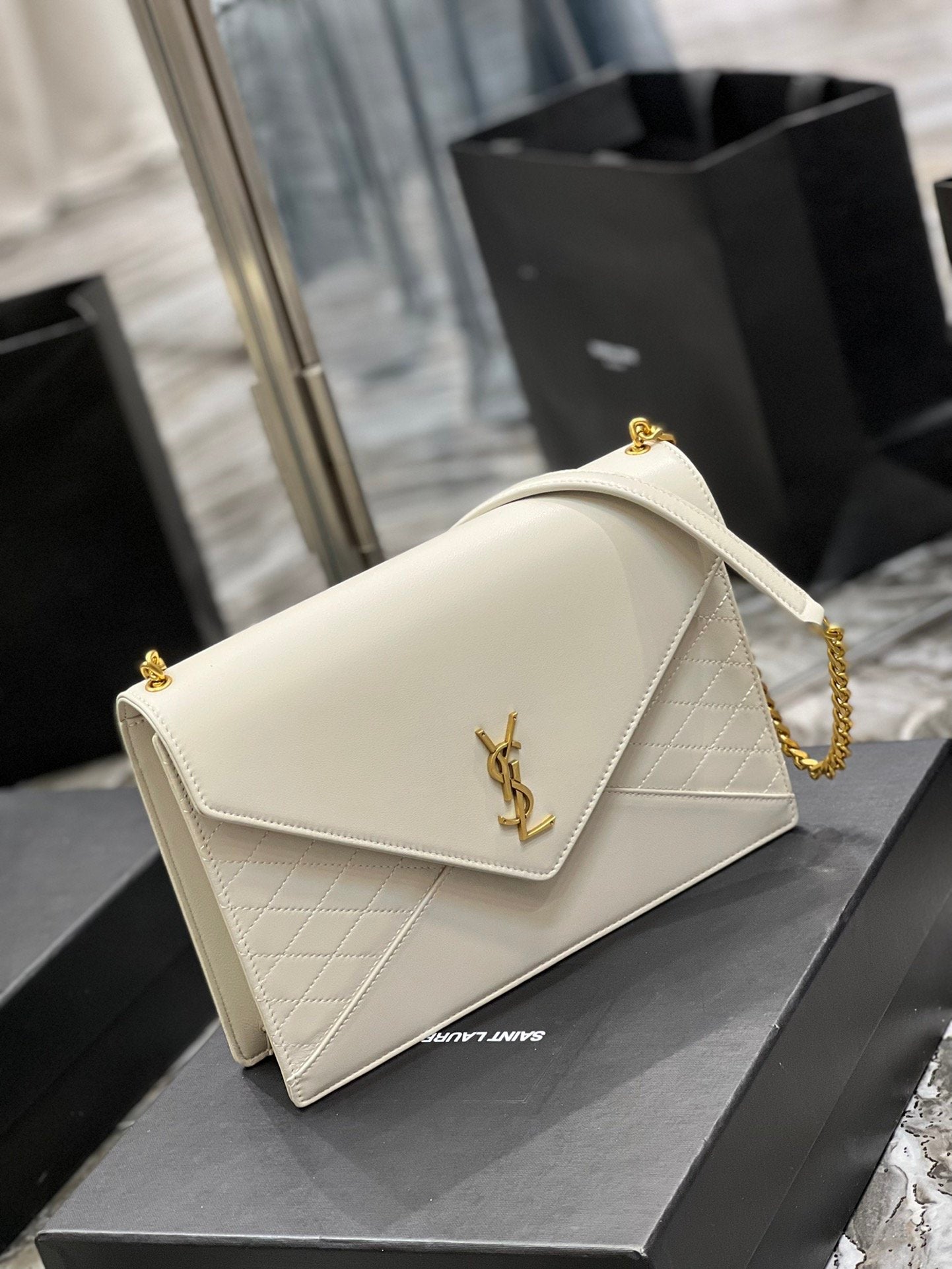 YSSL Gaby Chain Bag White With Gold Hardware For Women 10.4in/27cm YSL