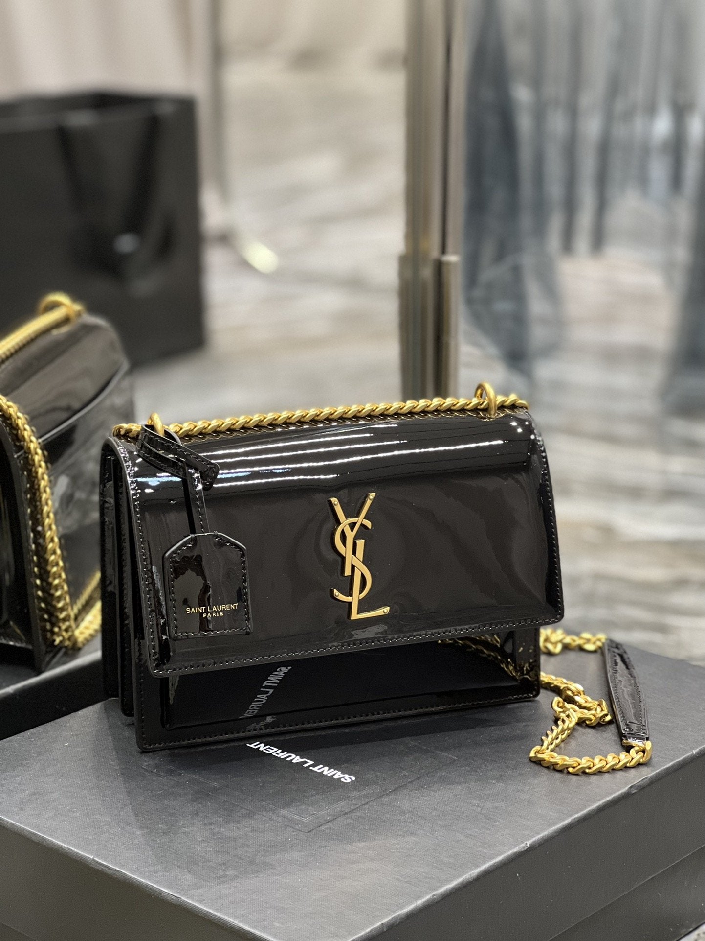 YSSL Sunset Medium Chain Bag For Women 8.6in/22cm Black YSL