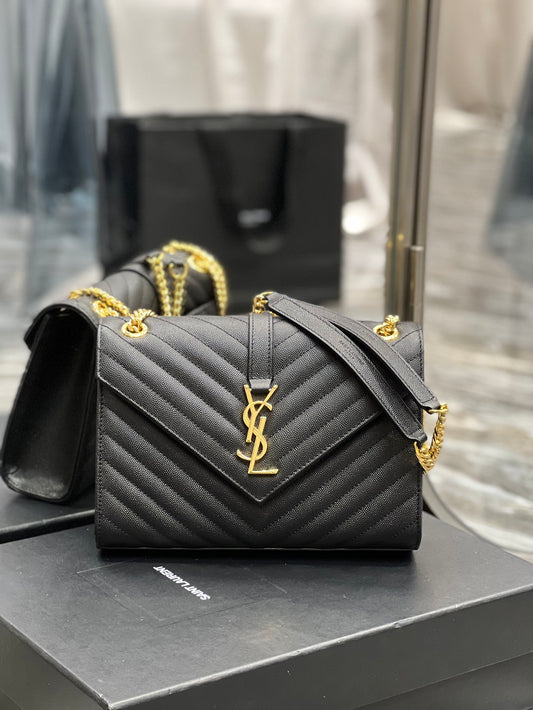 YSSL College Medium Chain Bag Black Gold Toned Hardware For Women 9.4in/24cm YSL 600279BRM071000