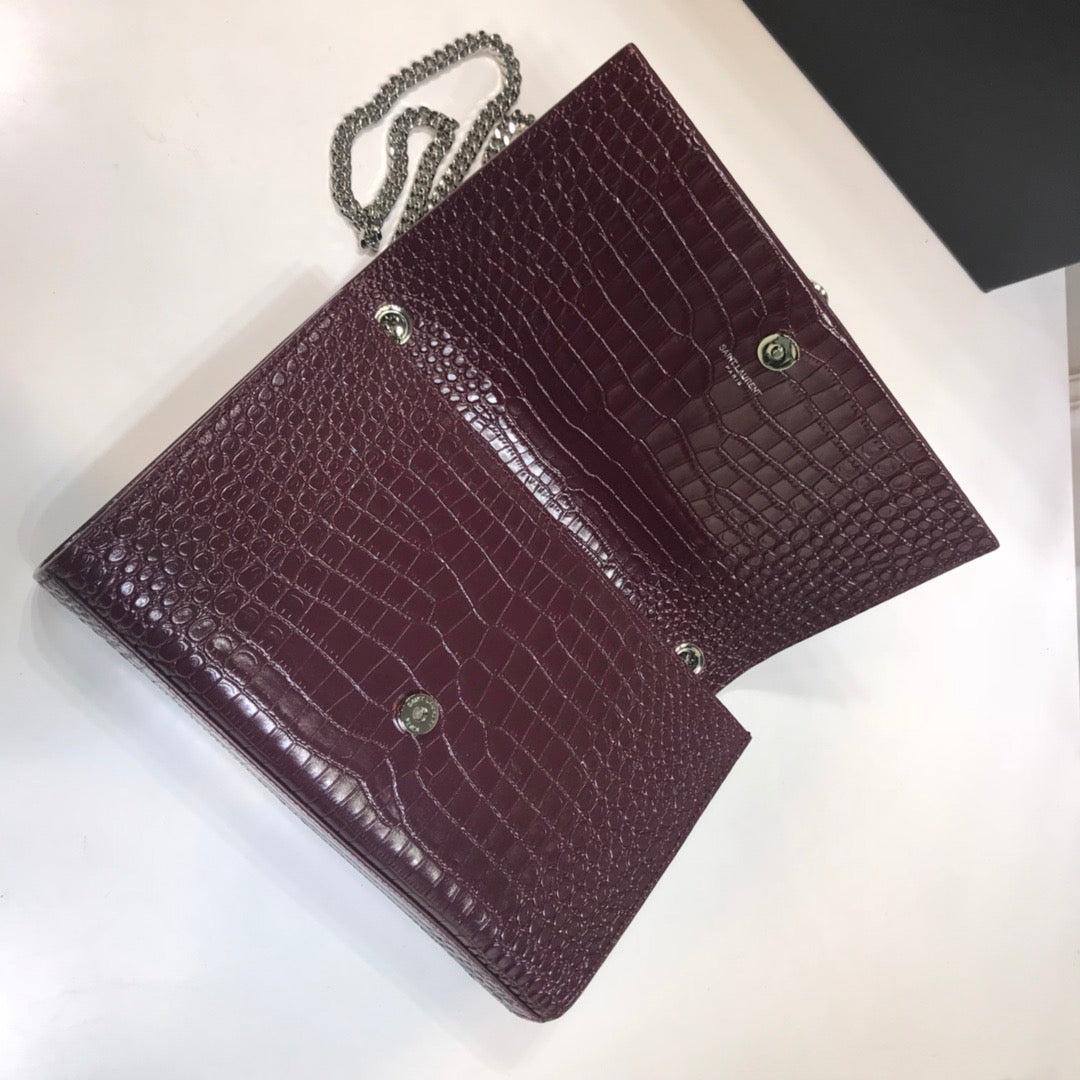 YSSL Kate Medium Chain Bag With Tassel In Embossed Crocodile Dark Violet For Women 9.4in/24cm YSL