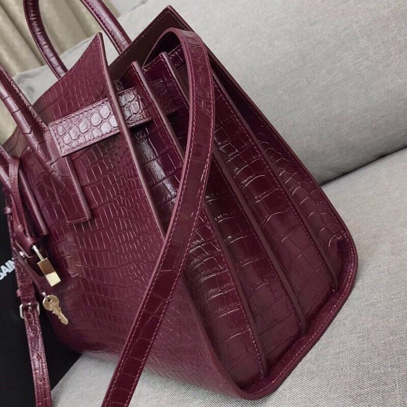 YSSL Sac De Jour Small In Embossed Crocodile Burgundy For Women 12.5in/32cm YSL 