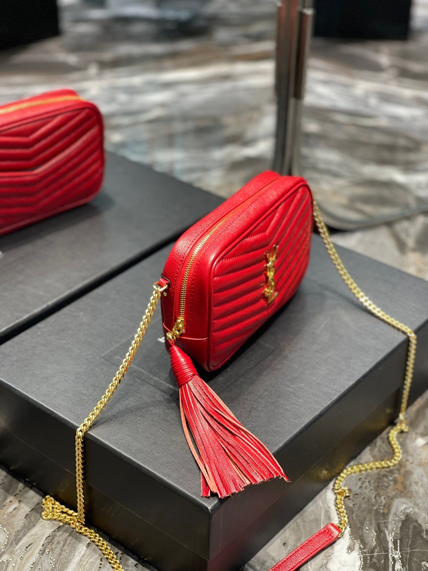 YSSL Lou Mini Bag Red In Quilted Grain De Poudre With Gold Hardware For Women 7.4in/19cm YSl 6125791GF076008