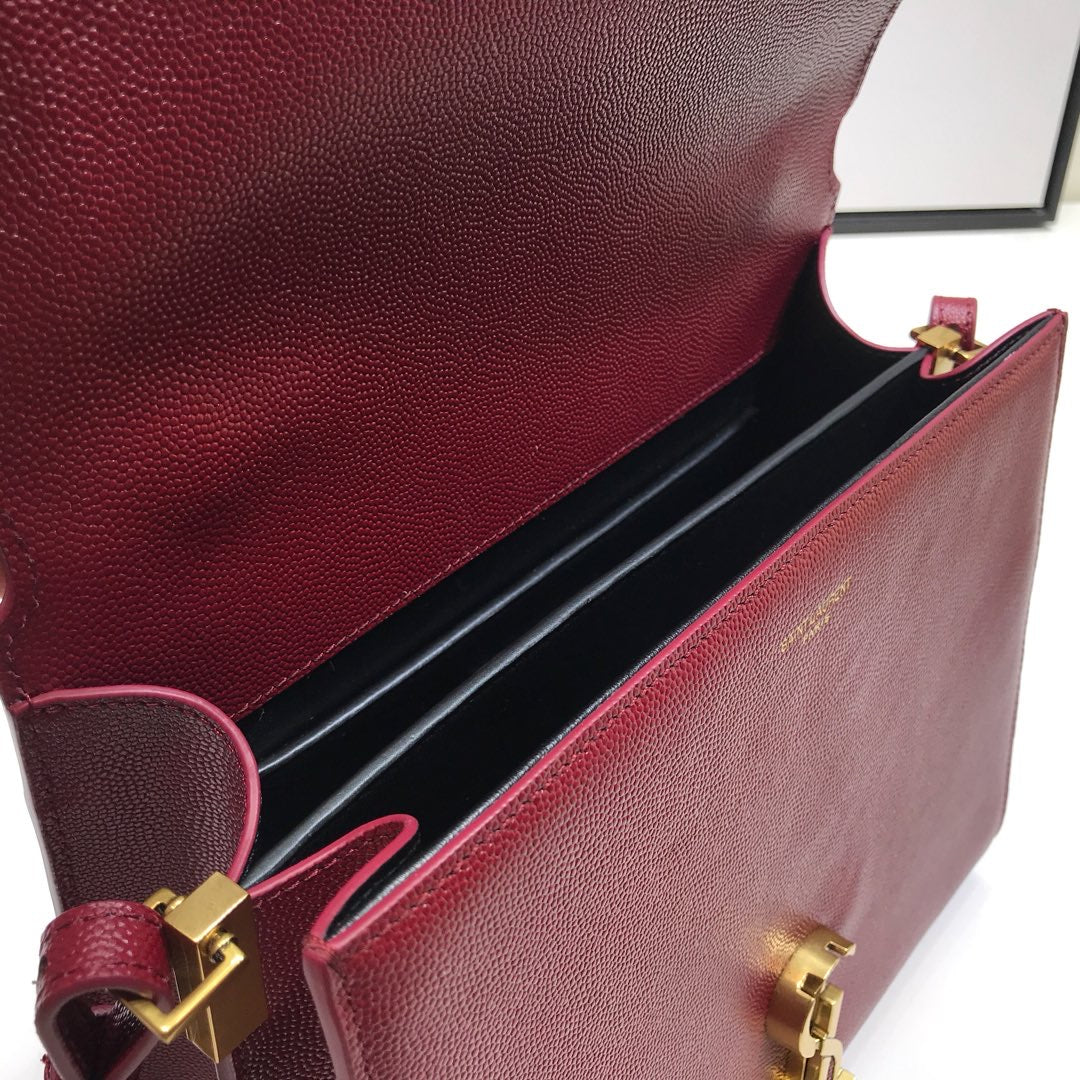 YSSL Cassandra Medium Top Handle Bag In Grain Burgundy For Women 9.6in/24.5cm YSL  578000BOW0W6475