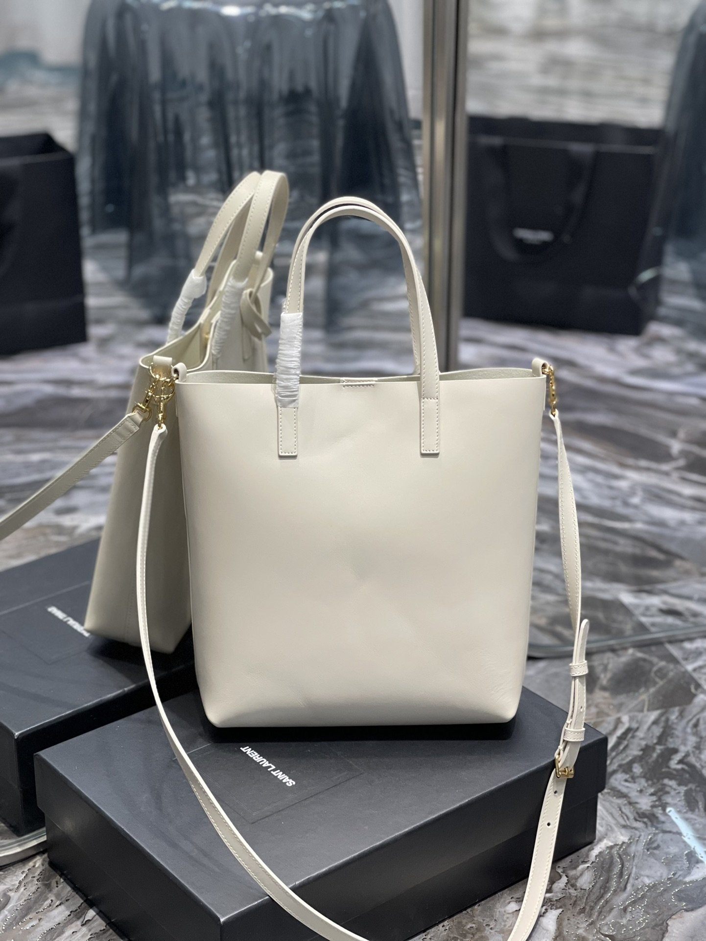 YSSL Shopping Bag White Toy In Supple For Women 11in/28cm YSL 600307CSV0J9207