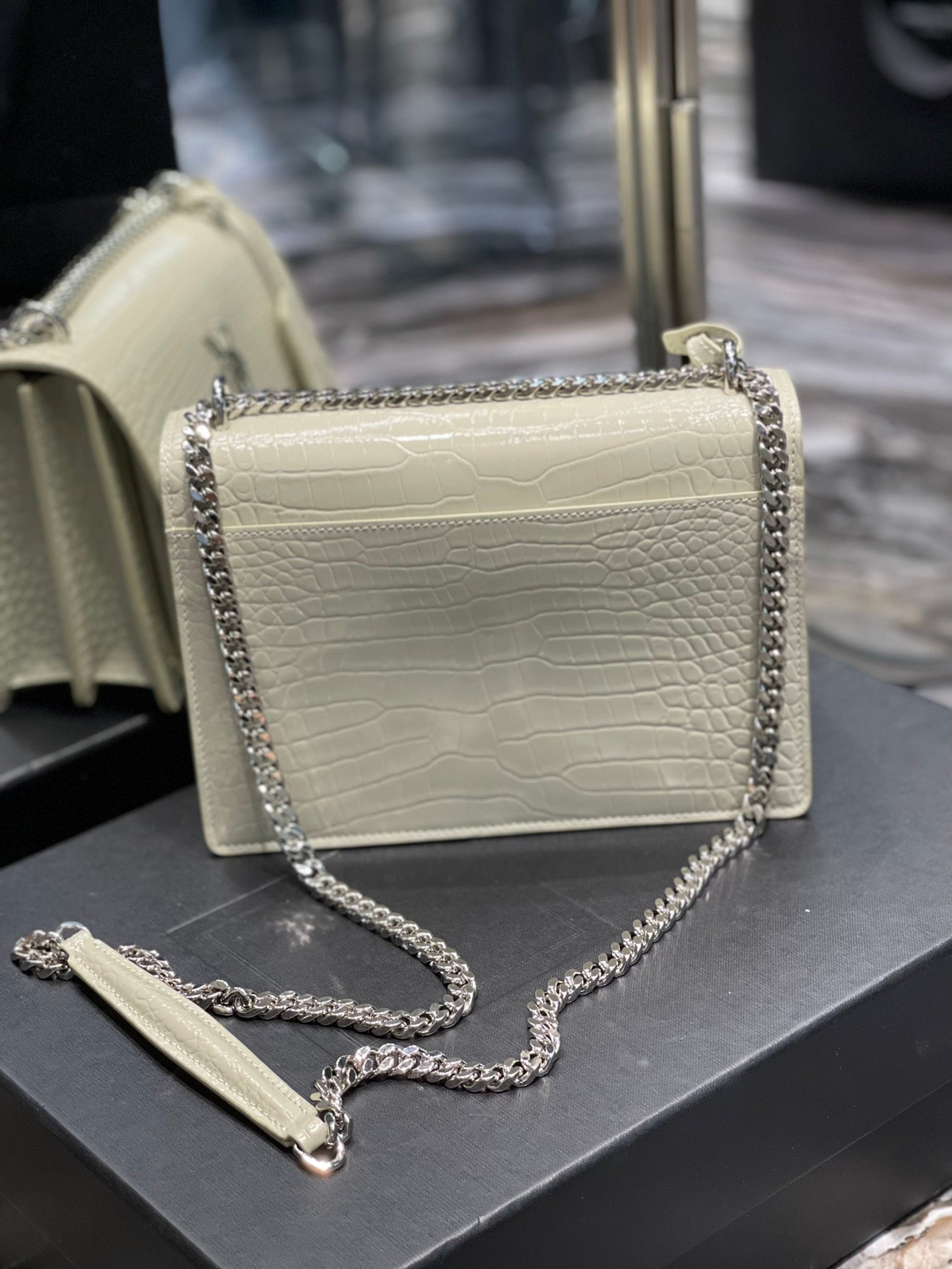 YSSL Sunset Medium Chain Bag For Women 8.6in/22cm White YSL 442906DND0N9207