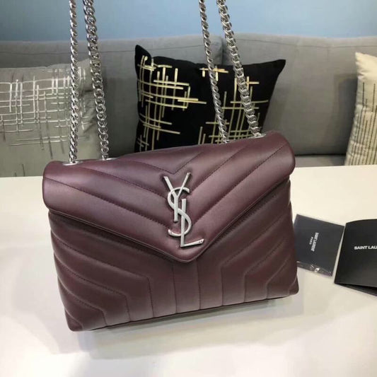 YSSL Loulou Small Chain Bag In Matelassé "Y" Burgundy For Women 9.8in/23cm YSL 