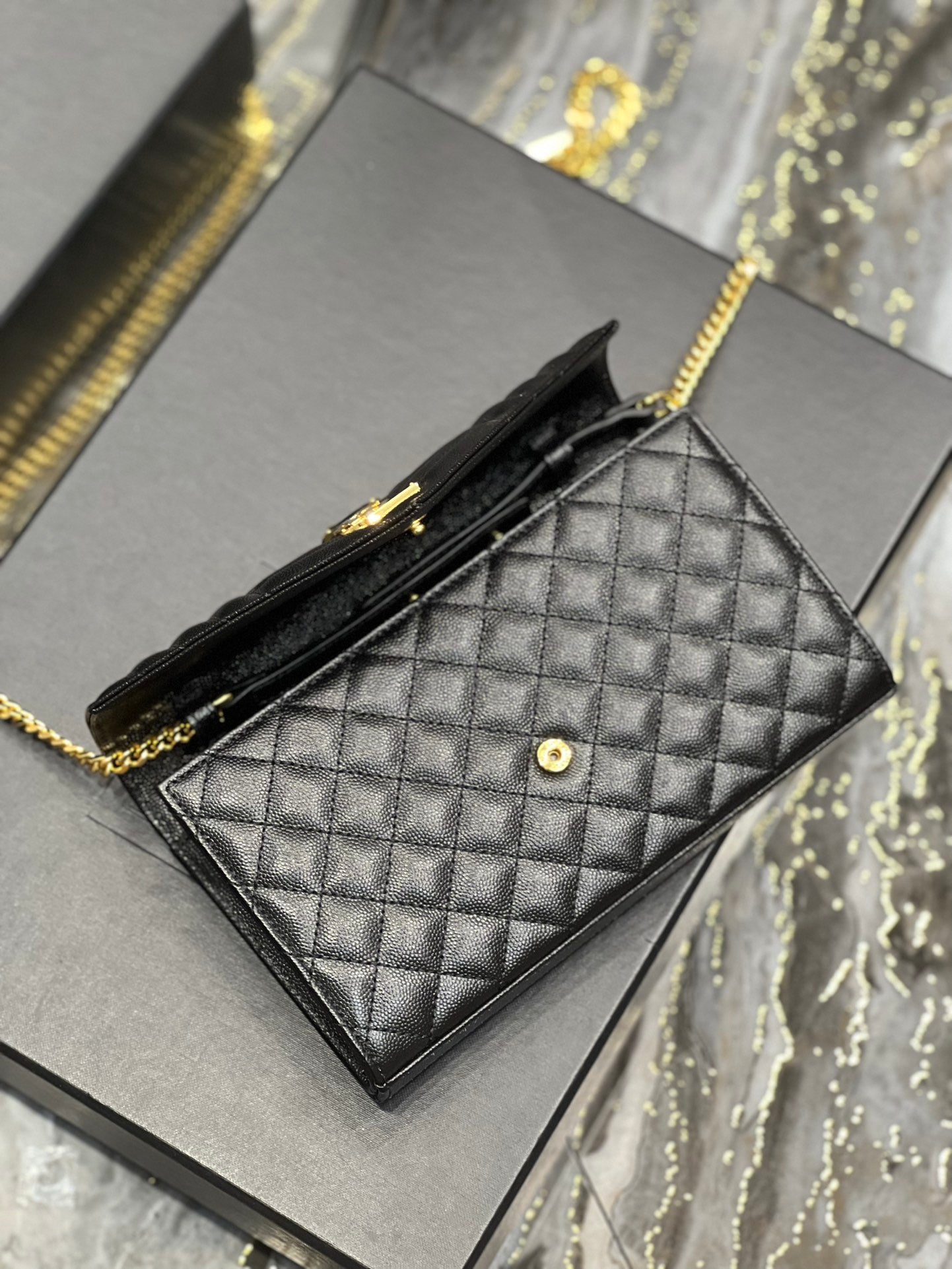 YSSL Envelope Small Chain Bag Black For Women, Women&#8217;s Bags 8.6in/22cm YSL