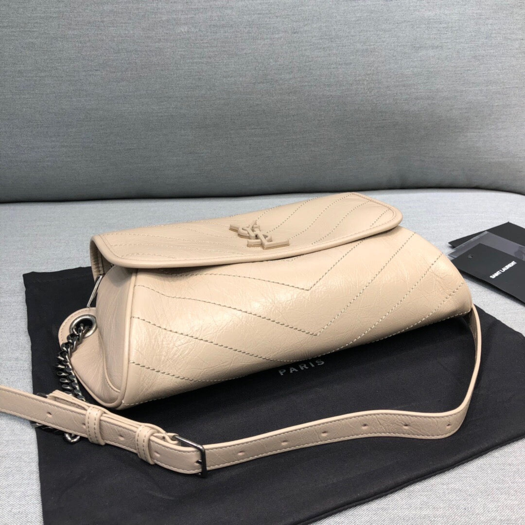 YSSL Niki Medium Crinkled Shoulder Bag Beige For Women 11in/28cm YSL