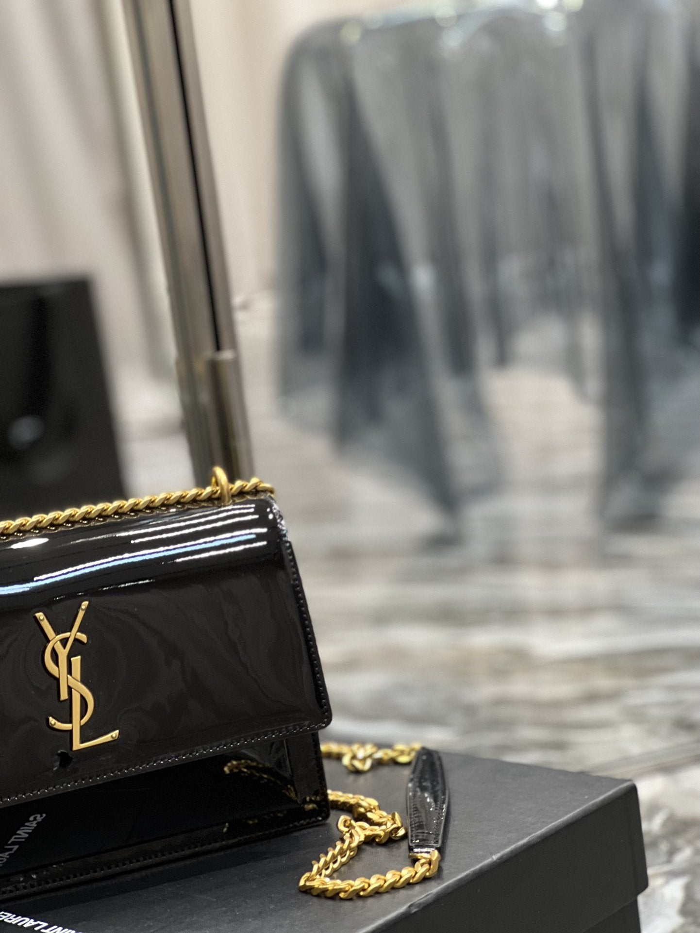 YSSL Sunset Medium Chain Bag For Women 8.6in/22cm Black YSL