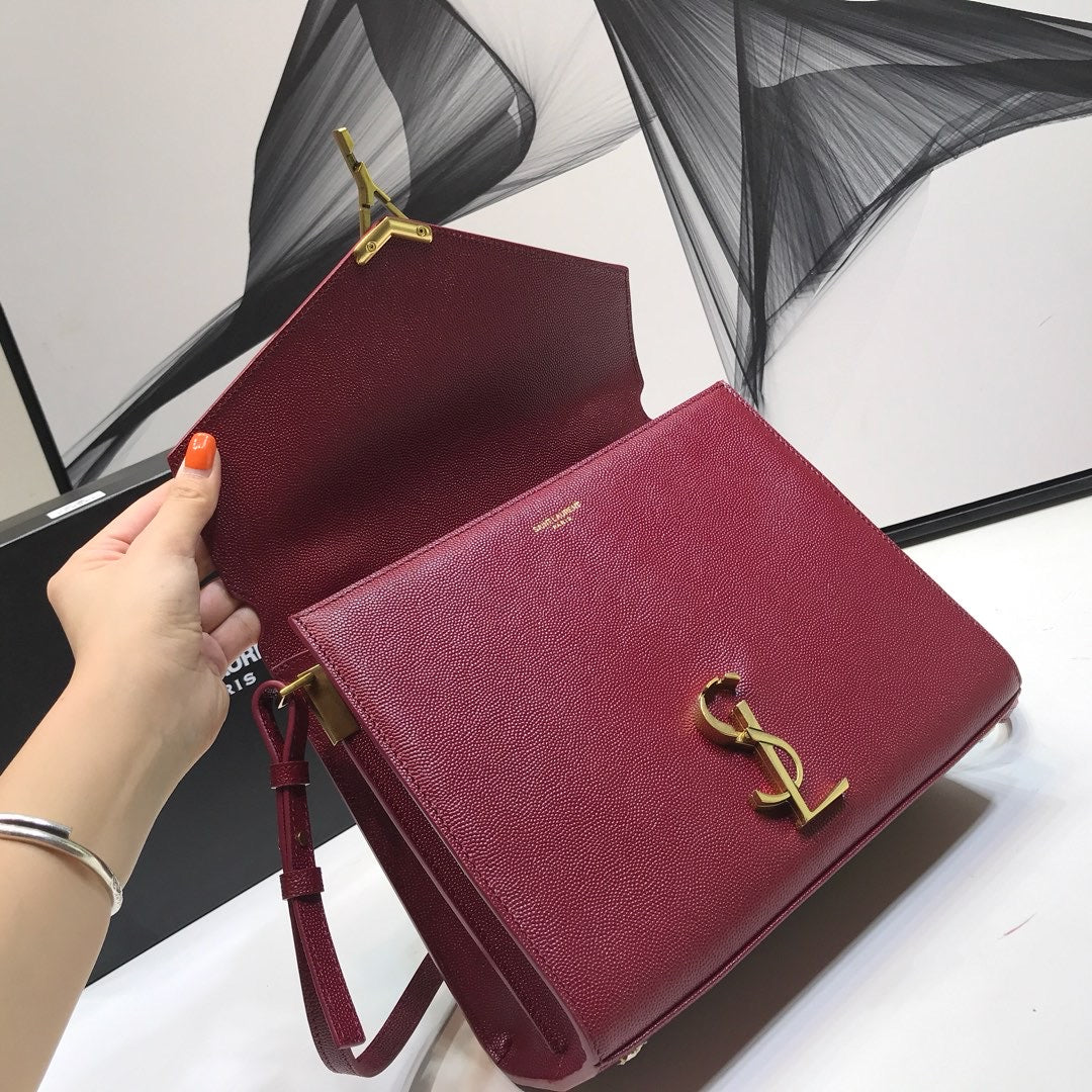 YSSL Cassandra Medium Top Handle Bag In Grain Burgundy For Women 9.6in/24.5cm YSL  578000BOW0W6475