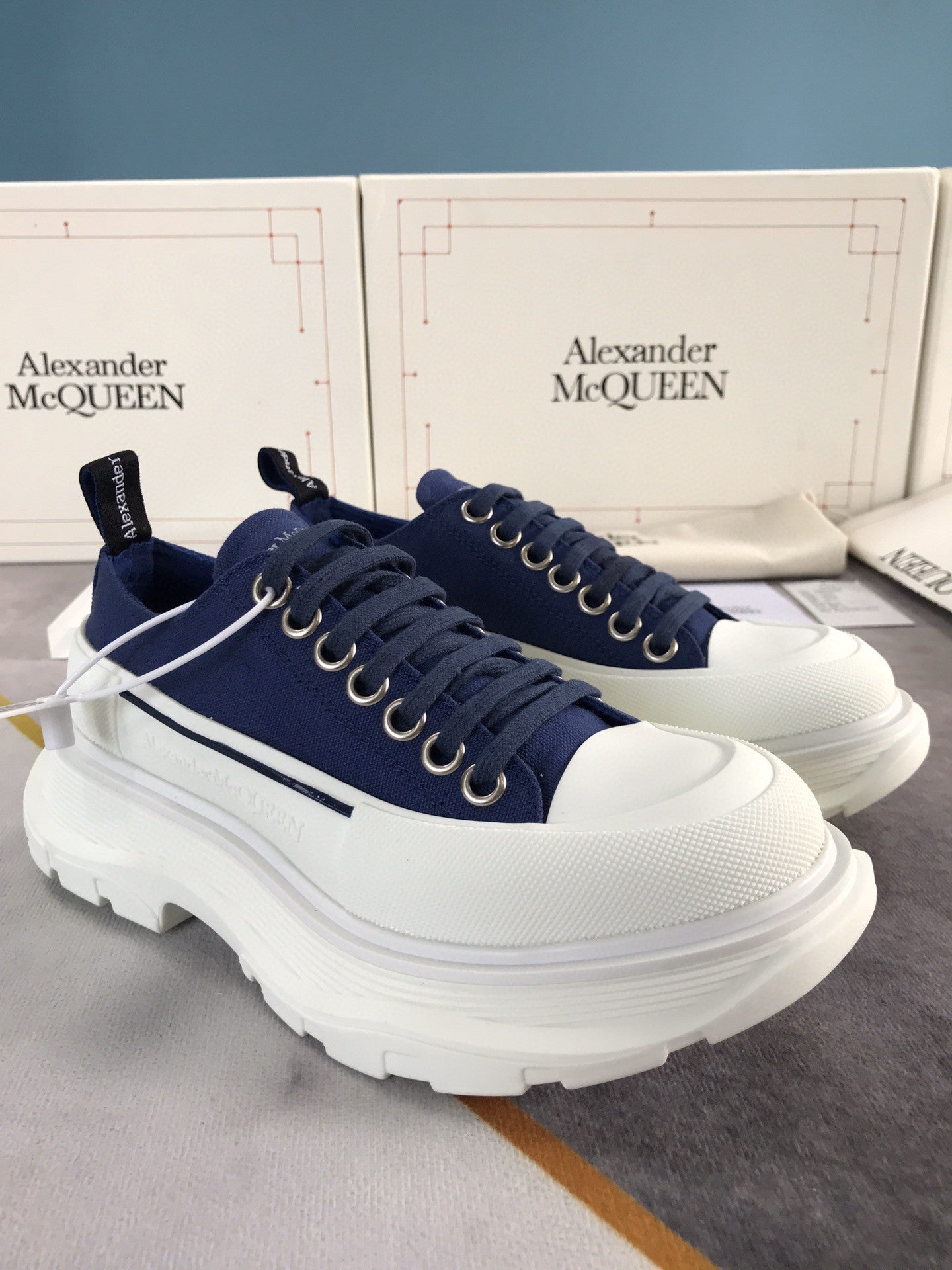 Alexander McQueen Tread Slick Lace Up Cotton Blue For Men