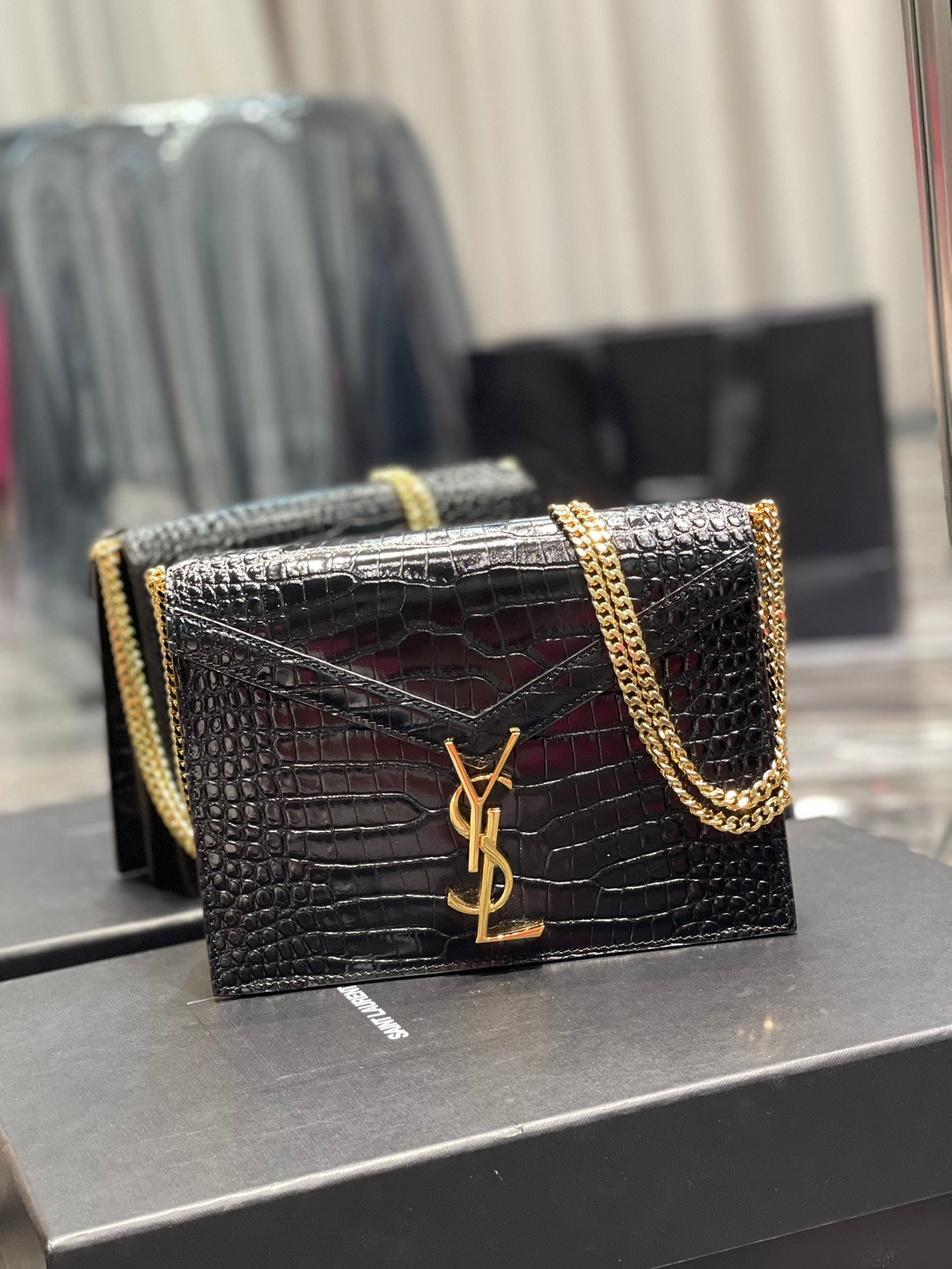 YSSL Cassandra Medium Chain Bag Black For Women 8.6in/22cm YSL