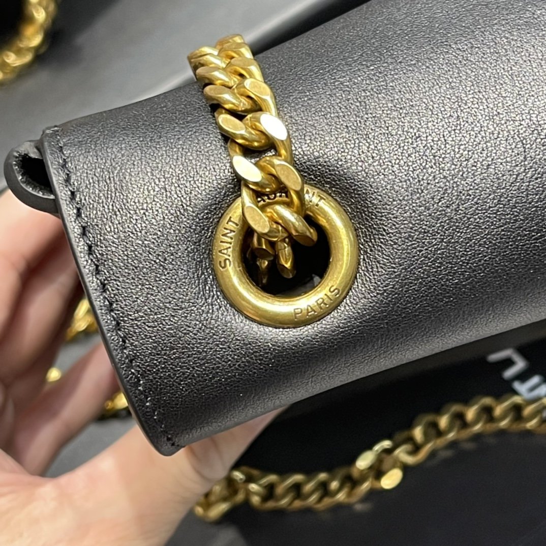 YSSL Kate Medium Reversible Chain Bag Black In Suede With Gold Hardware For Women 11.2in/29cm YSL