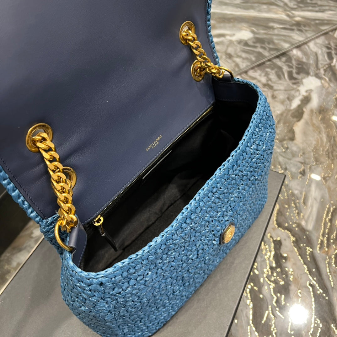 YSSL Niki Medium Chain Bag In Rafia For Women 11in/28cm Blue YSL 633187Gucci66W4246