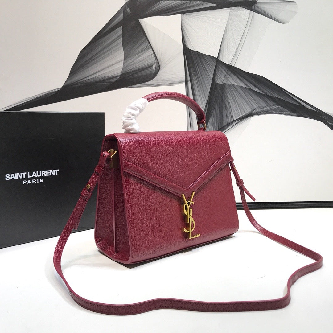 YSSL Cassandra Medium Top Handle Bag In Grain Burgundy For Women 9.6in/24.5cm YSL  578000BOW0W6475