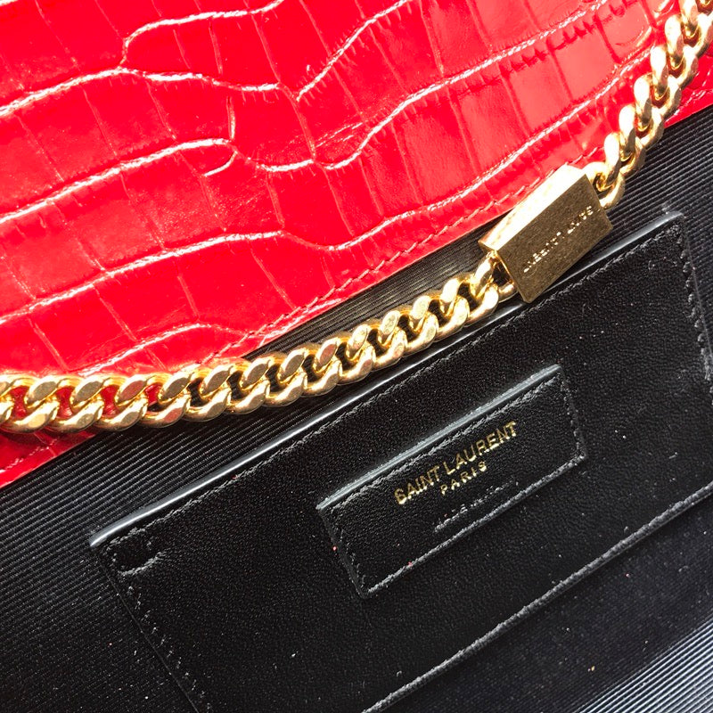 YSSL Kate Medium Chain Bag With Tassel In Embossed Crocodile Red For Women 9.4in/24cm YSL