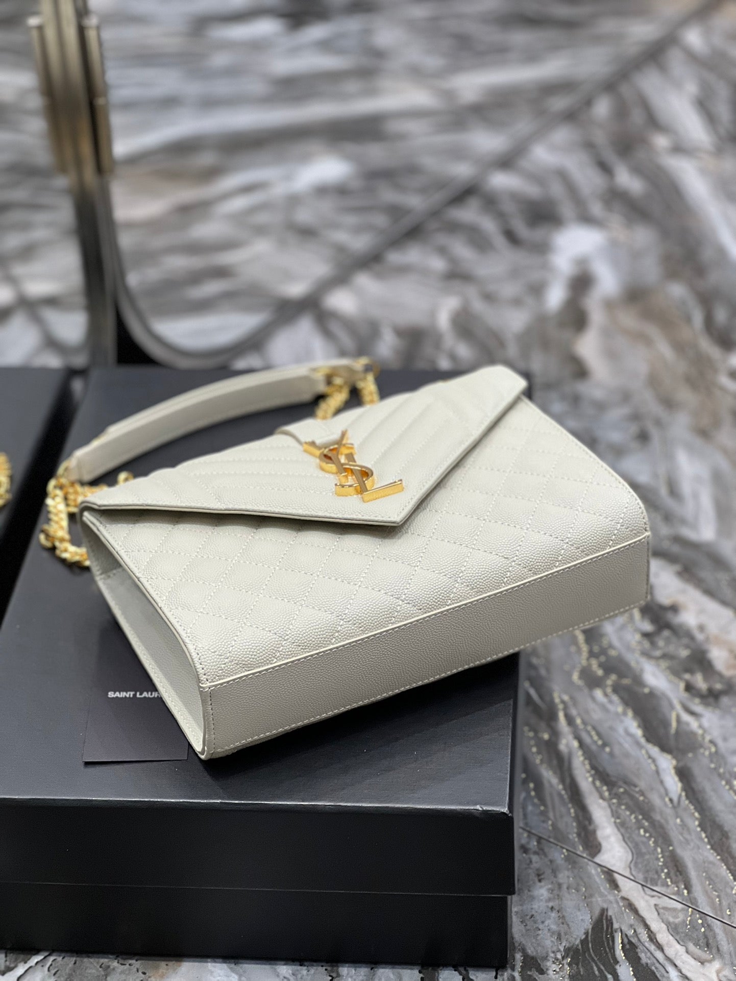 YSSL Envelope Medium Chain Bag White For Women, Women&#8217;s Bags 9.4in/24cm YSL