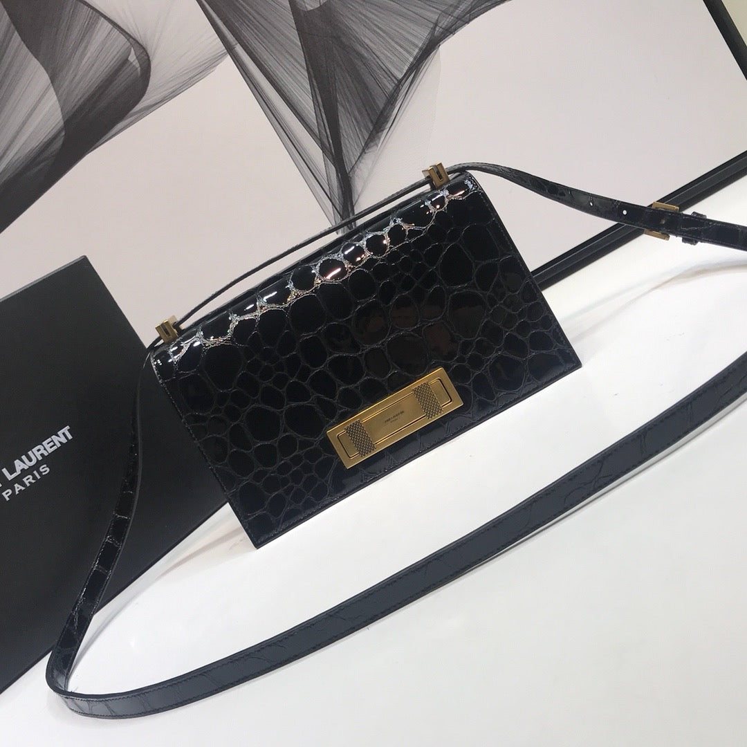 YSSL Cassandra Small Crossbody Bag With Stone Print Black For Women 7.4in/19cm YSL