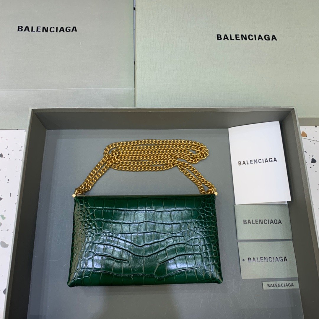 Balen Triplet Small Bag Crocodile Embossed Green, For Women,  Bags 8.3in/21cm