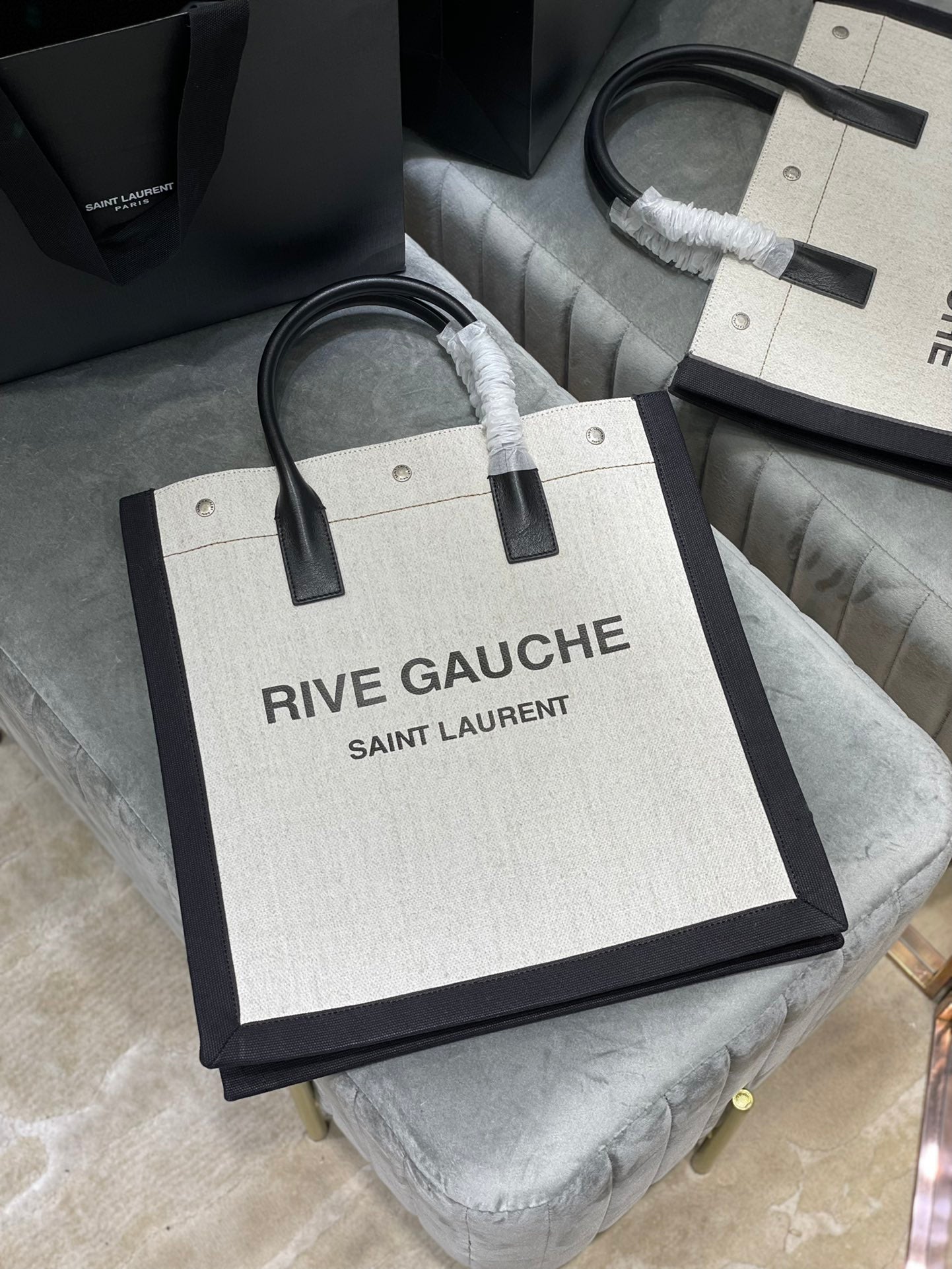 YSSL Rive Gauche North/South Tote Bag In Printed Linen For Women 15.3in/39cm YSL 632539FAABR9083