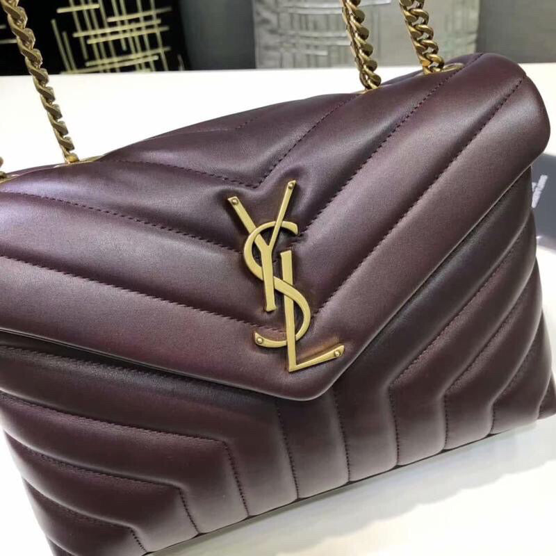 YSSL Loulou Small Chain Bag In Matelassé "Y" Burgundy For Women 9.8in/23cm YSL 494699DV7276475