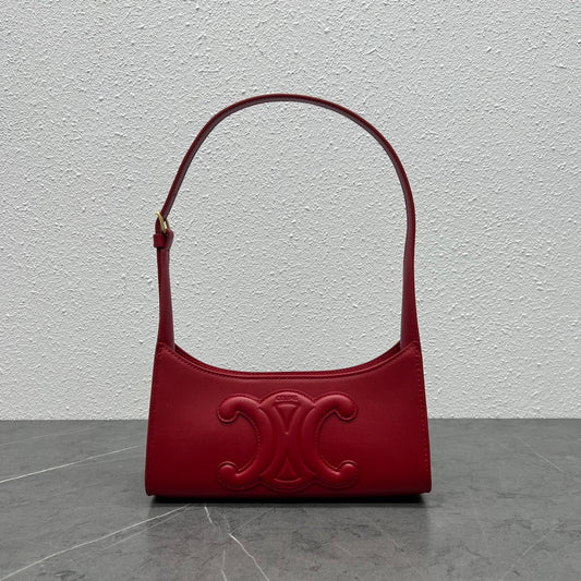 CE Cuir Triomphe Shoulder Bag Red For Women 9.4in/24cm