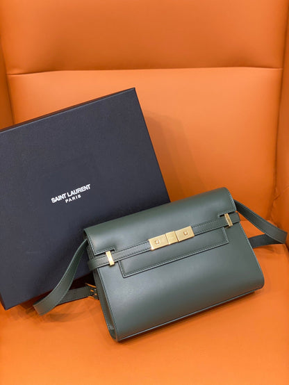 YSSL Manhattan Small Shoulder Bag Dark Green For Women 9.4in/24cm YSL