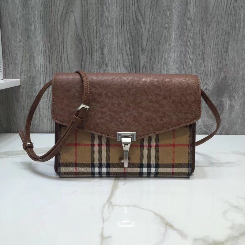 BB Small Vintage Check And Crossbody Bag Brown For Women, Women’s Bags 9in/24cm