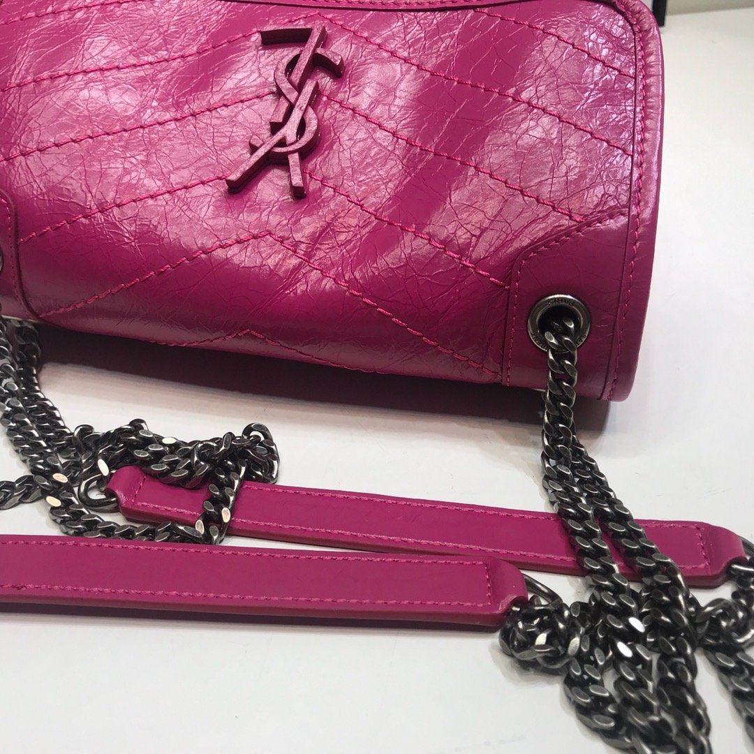 YSSL Niki Baby Chain Bag In Crinkled Vintage Dark Pink For Women 8.2in/21cm YSL