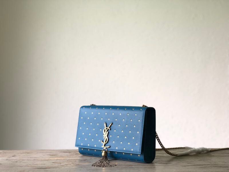 YSSL Kate Medium Chain Bag With Star Pattern Blue For Women 9.4in/24cm YSL