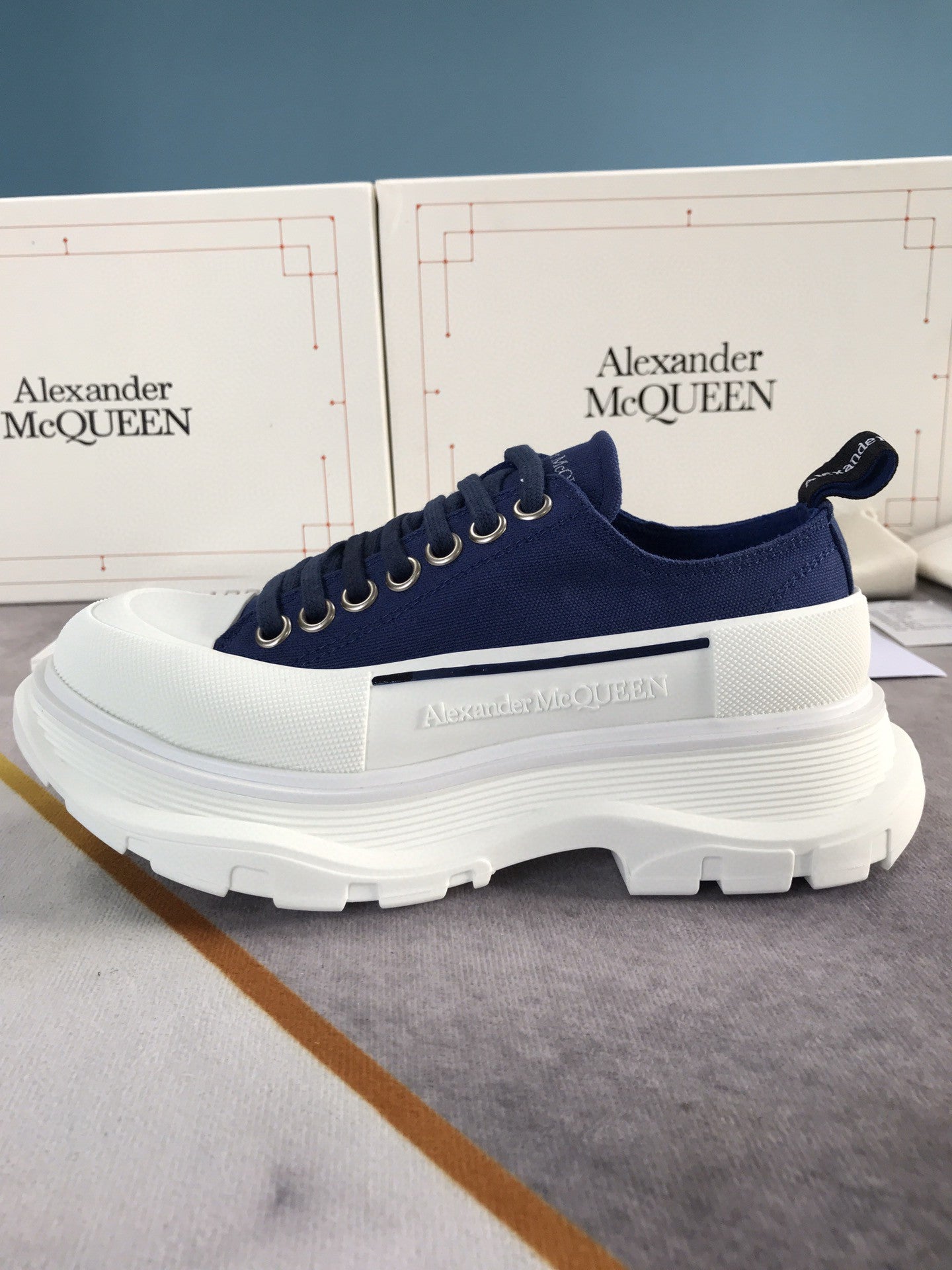 Alexander McQueen Tread Slick Lace Up Cotton Blue For Men