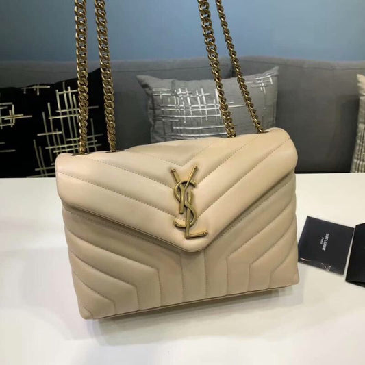 YSSL Loulou Small Chain Bag In Matelassé "Y" Beige For Women 9.8in/23cm YSL 494699DV7272721