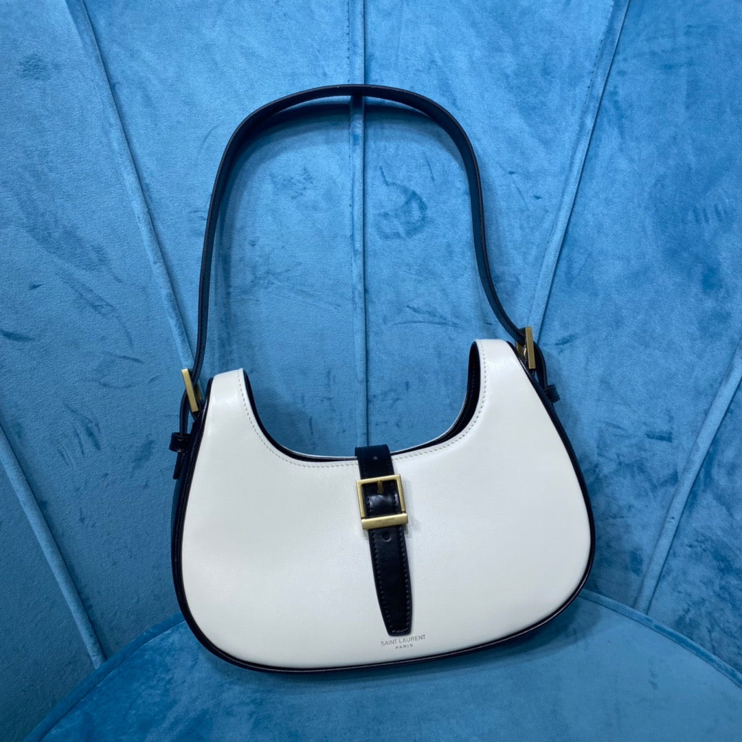 YSSL Le Fermoir Hobo Bag White/Black For Women 9.5in/24cm YSL 