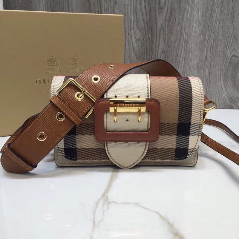 BB The Small Buckle Bag In House Check Beige For Women, Bags 7.5in/19cm