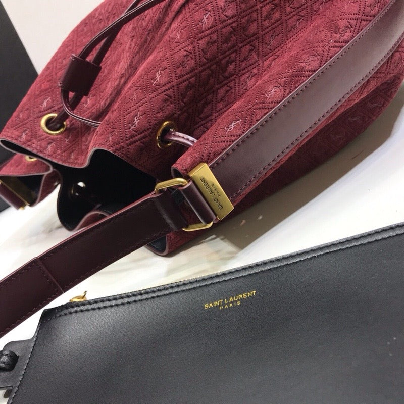 YSSL All-Over Monogram Bucket Bag Burgundy For Women 10.5in/27cm YSL 