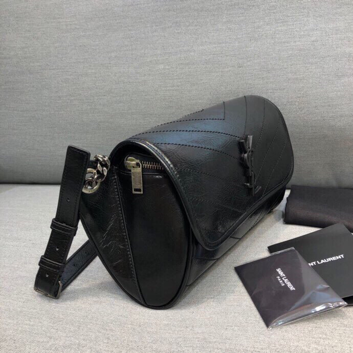 YSSL Niki Medium Crinkled Shoulder Bag Black For Women 11in/28cm YSL