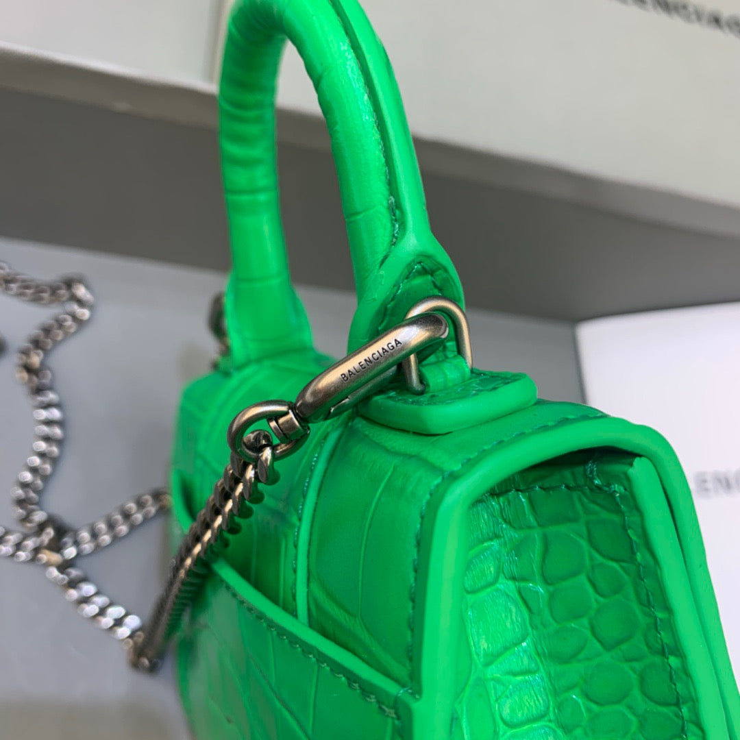 Balen Hourglass Mini Handbag With Chain In Green, For Women,  Bags 4.7in/12cm