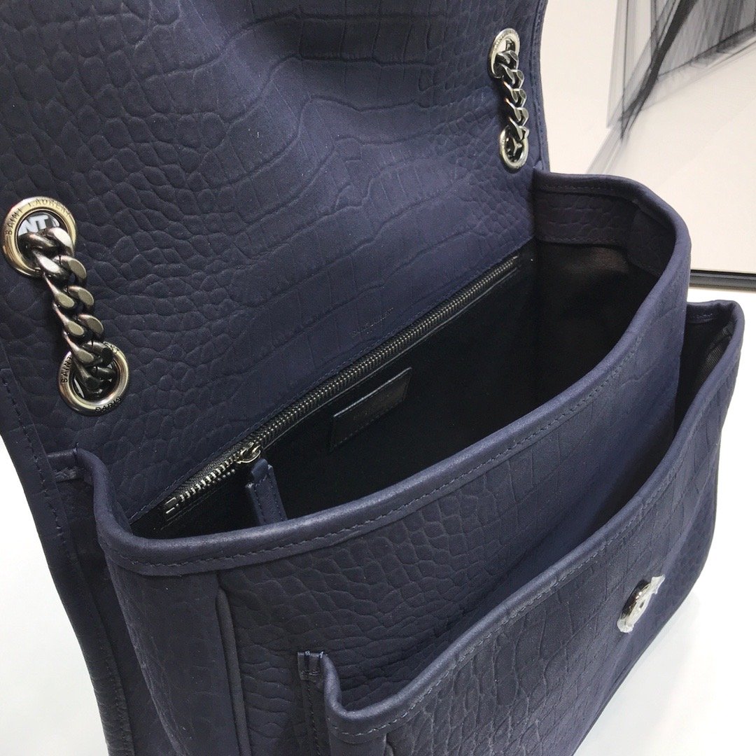 YSSL Niki Medium Chain Bag In-Embossed Navy For Women 11in/28cm YSL