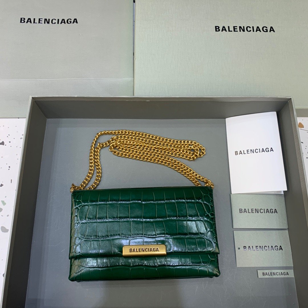 Balen Triplet Small Bag Crocodile Embossed Green, For Women,  Bags 8.3in/21cm