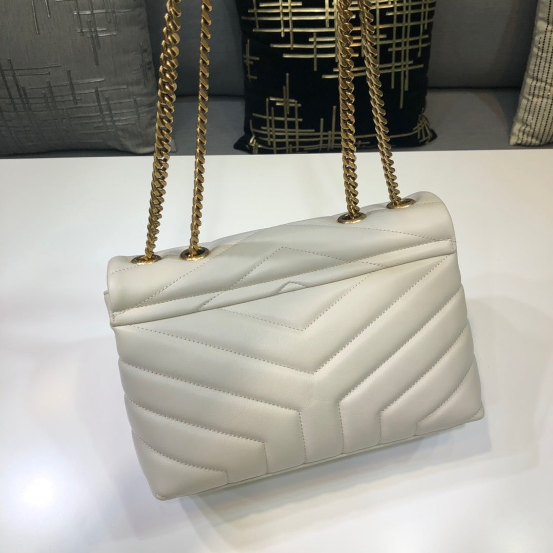 YSSL Loulou Small Chain Bag In Matelassé "Y" White For Women 9.8in/23cm YSL 494699DV7279207